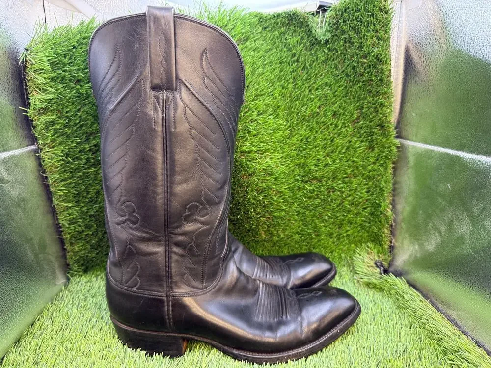Lucchese L6720 Mens 9.5B Narrow Black Leather Western Cowboy Boots Vintage